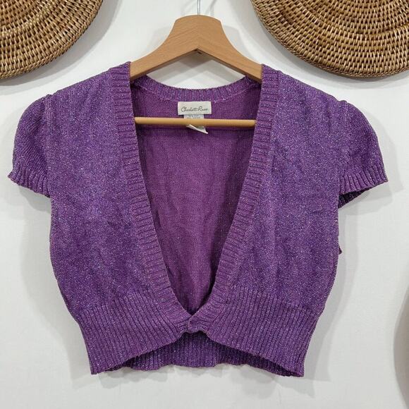 Vintage Y2K 2000s Charlotte Russe Purple Cropped Knit Cardigan Sweater Large - Picture 4 of 5